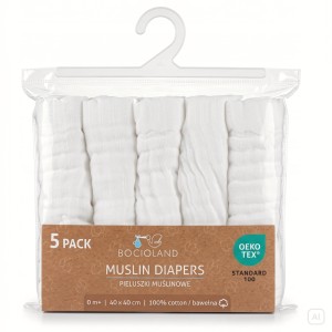 PIELUSZKI MUŚLINOWE 6-warstw 40x40cm 5pack. BIAŁE